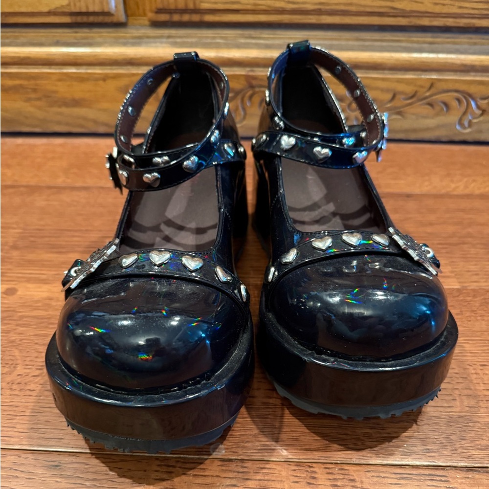 Black Platform Mary Janes Shoes with Spider Web Detail - Picture 6 of 10